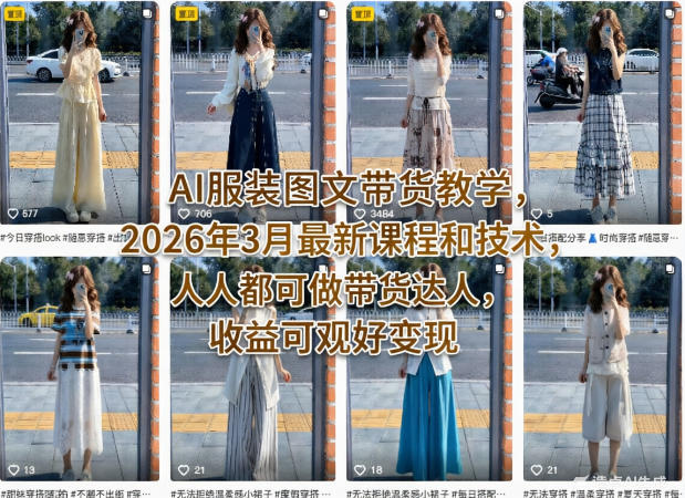 AI服装图文带货教学，2026年3月最新课程和技术，人人都可做带货达人，收益可观好变现-万象聊项目