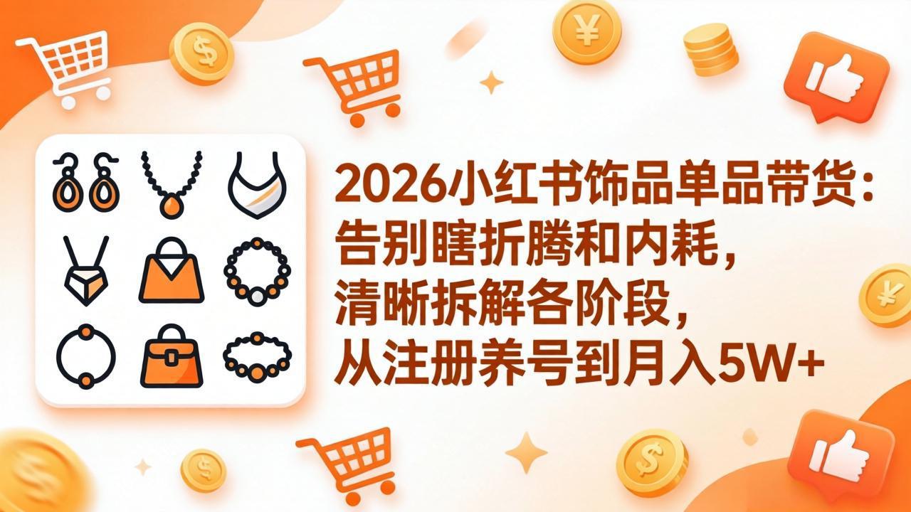 2026小红书饰品单品带货：告别瞎折腾和内耗，清晰拆解各阶段，从注册养号到月入5W+-万象聊项目