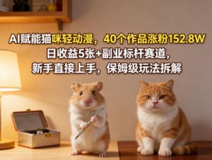 AI赋能猫咪轻动漫，40个作品涨粉152.8W，日收益5张+副业标杆赛道，新手直接上手，保姆级玩法拆解-万象聊项目