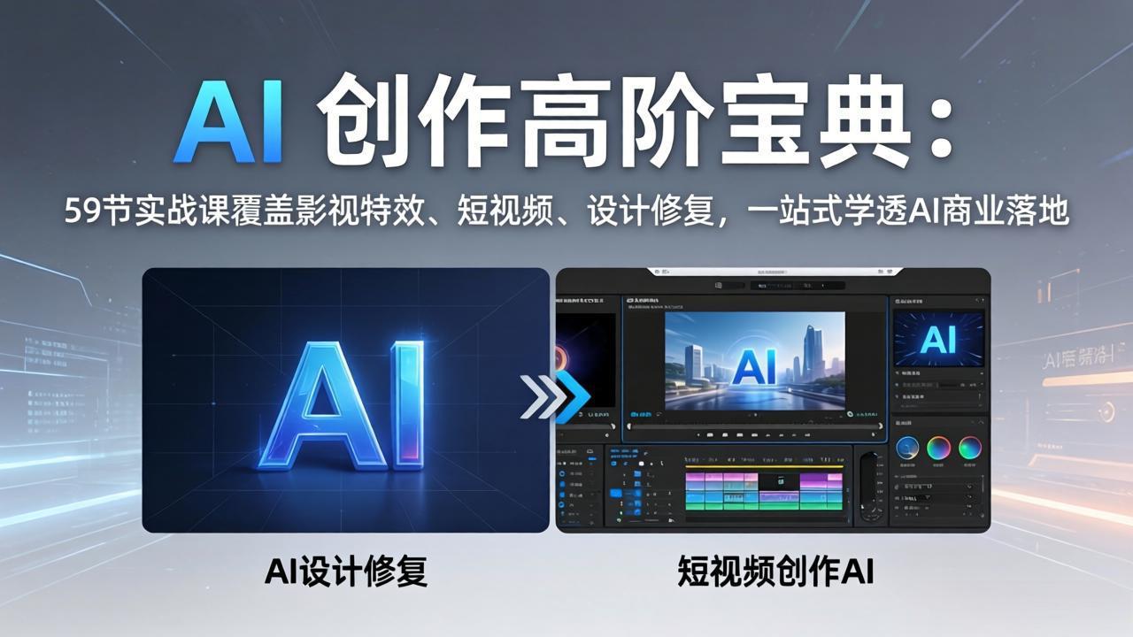 AI 创作高阶宝典：59节实战课覆盖影视特效、短视频、设计修复，一站式学透AI商业落地-万象聊项目