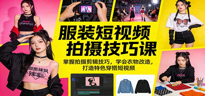 服装短视频拍摄技巧课：掌握拍摄剪辑技巧，学会衣物改造，打造特色穿搭短视频-万象聊项目
