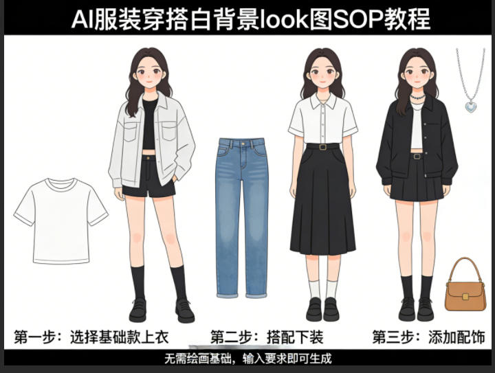 AI服装穿搭白背景look图SOP教程，不用会画画，提几句具体要求，AI就能还你一个奇迹-万象聊项目