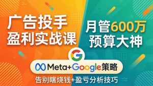 广告投手盈利实战课:月管600万预算大神,带你告别瞎烧钱,Meta+Google策略+盈亏分析-万象聊项目