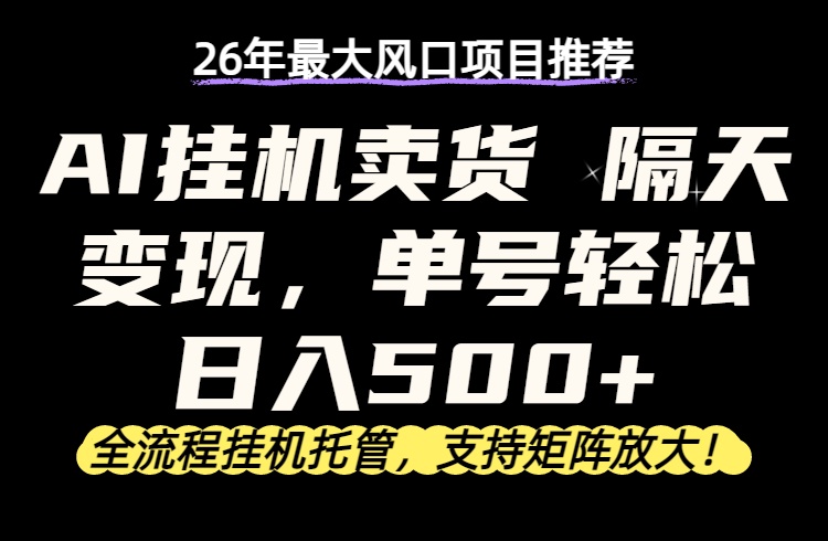 26年最新AI挂机卖货，隔天出收益，单账号轻松日入500+-万象聊项目