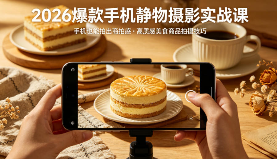 2026爆款手机静物摄影实战课，手机也能拍出商拍感，学会拍出高质感美食商品-万象聊项目