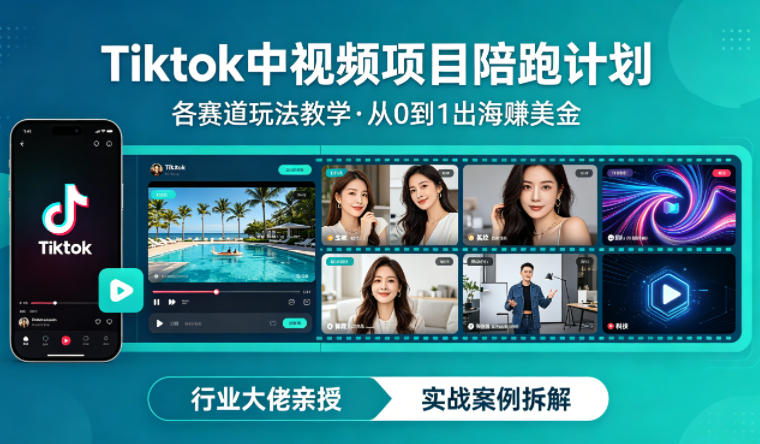 某大佬的Tiktok中视频项目陪跑，涵盖TK各个赛道玩法教学，从0到1出海賺美金-万象聊项目
