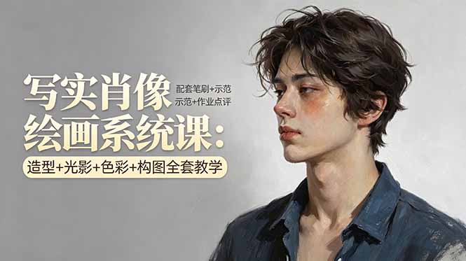 写实肖像绘画系统课：造型+光影+色彩+构图全套教学，配套笔刷+示范+作业点评-万象聊项目