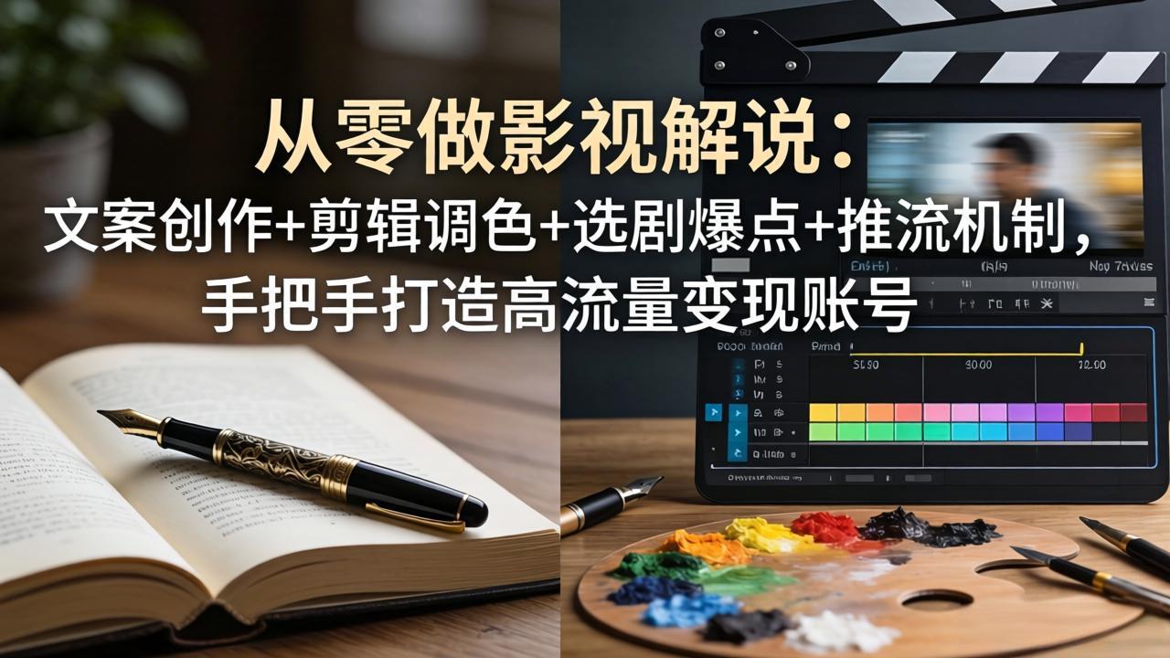 从零做影视解说：文案创作+剪辑调色+选剧爆点+推流机制，手把手打造高流量变现账号-万象聊项目