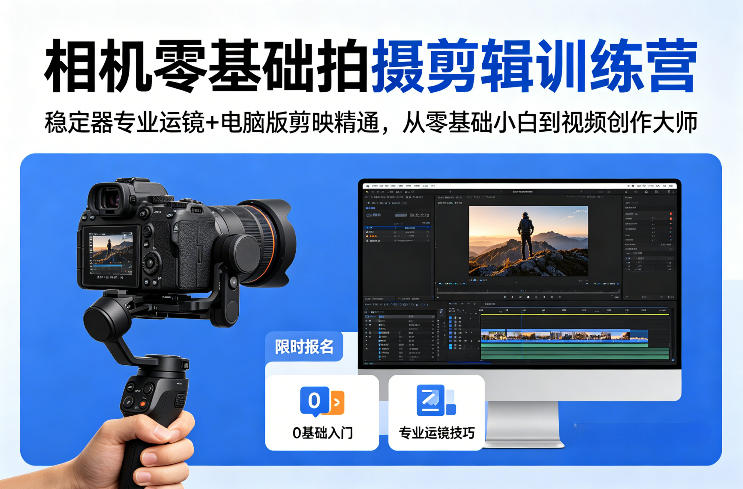 相机零基础拍摄剪辑训练营：稳定器专业运镜+电脑版剪映精通，从零基础小白到视频创作大师-万象聊项目