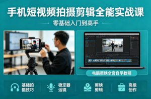 手机短视频拍摄剪辑全能实战课：零基础入门到高手，稳定器运镜+电脑剪映全套自学教程-万象聊项目