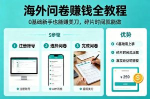 海外问卷賺钱全教程，0基础新手也能賺美刀，碎片时间就能做-万象聊项目
