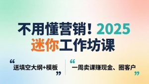 不用懂营销！2025 迷你工作坊课：送填空大纲 + 模板，一周卖课赚现金、圈客户-万象聊项目