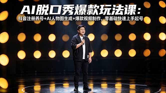 AI脱口秀爆款玩法课：抖音注册养号+AI人物图生成+爆款视频制作，零基础快速上手起号-万象聊项目
