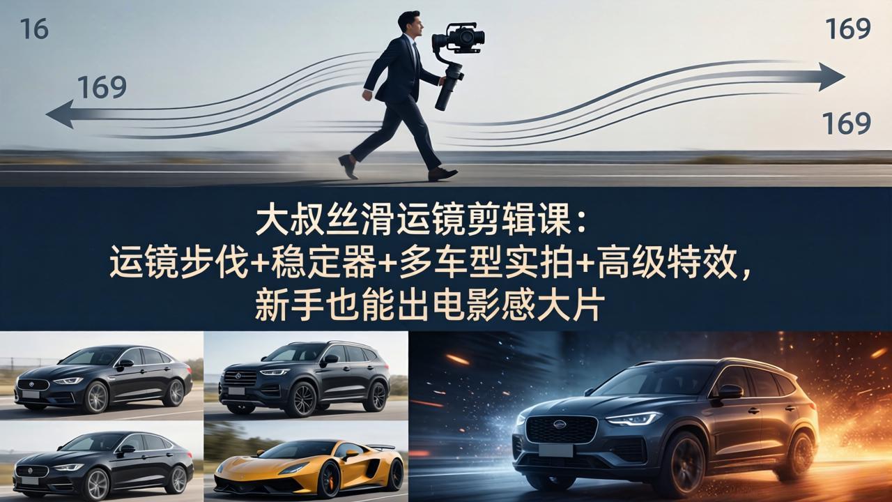 大叔丝滑运镜剪辑课：运镜步伐+稳定器+多车型实拍+高级特效，新手也能出电影感大片-万象聊项目