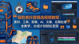 探险类抖音精选视频教程：素材、工具、剪辑、AI、文案、后期处理全教学，分成计划轻松变现-万象聊项目