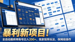 暴利新项目！全自动搬砖单账号日入200+，独家矩阵玩法，保姆级操作【揭秘】-万象聊项目