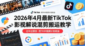 26年4月最新TikTok影视解说混剪搬运教学,过中过原创,撸TK中视频计划收益-万象聊项目