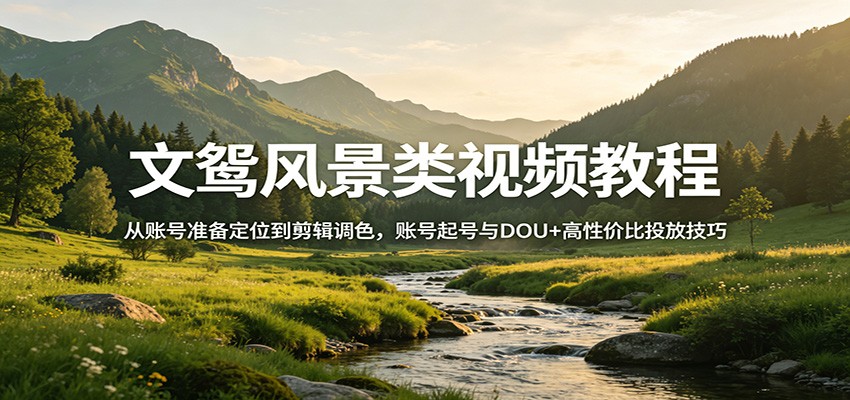 文鸳风景类视频教程：从账号准备定位到剪辑调色，账号起号与DOU+高性价比投放技巧-万象聊项目