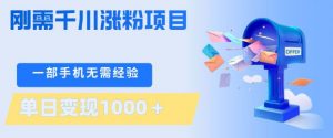 刚需千川涨粉项目，一部手机无需技术，单日变现1k+，当天做当天见收益【揭秘】-万象聊项目