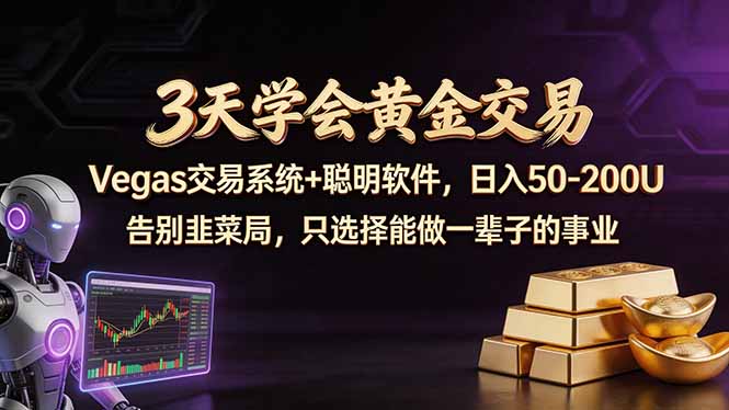 3天学会黄金交易，Vegas交易技术+聪明软件，日赚50-100U-万象聊项目