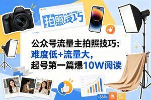 公众号流量主之拍照技巧赛道，难度低+流量大，起号第一篇就爆了10w阅读-万象聊项目