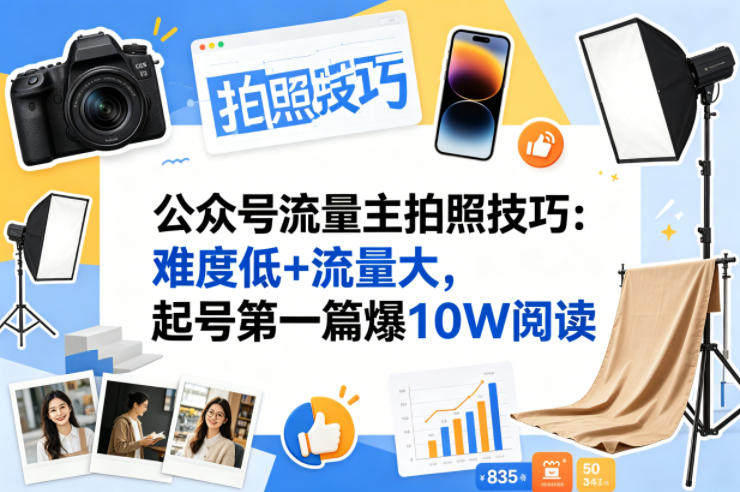 公众号流量主之拍照技巧赛道，难度低+流量大，起号第一篇就爆了10w阅读-万象聊项目