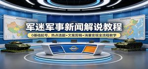 军迷军事新闻解说教程：0基础起号，热点选题+文案剪辑+消重变现全流程教学-万象聊项目
