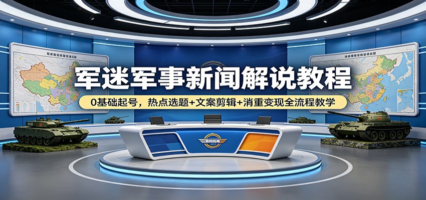 军迷军事新闻解说教程：0基础起号，热点选题+文案剪辑+消重变现全流程教学-万象聊项目