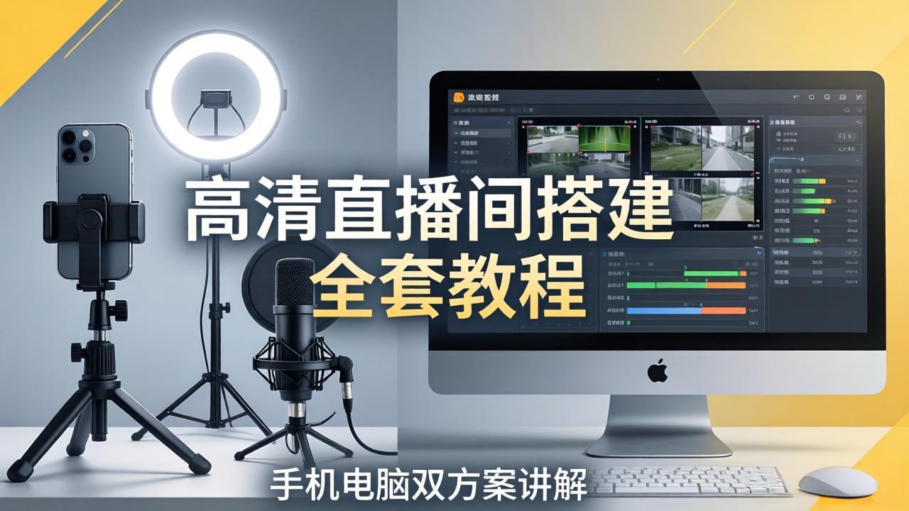 高清直播间搭建全套教程，手机电脑双方案讲解，设备选型调试多机位实操教学-万象聊项目