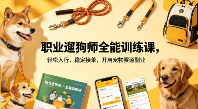 职业遛狗师全能训练课，轻松入行，稳定接单，开启宠物赛道副业-万象聊项目