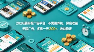 2026最新看广告平台，不需要养机，保底收益，无限广告，多机一天200+，收益稳定【揭秘】-万象聊项目