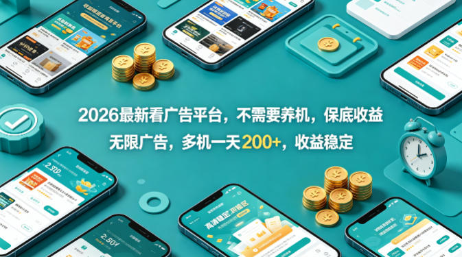 2026最新看广告平台，不需要养机，保底收益，无限广告，多机一天200+，收益稳定【揭秘】-万象聊项目