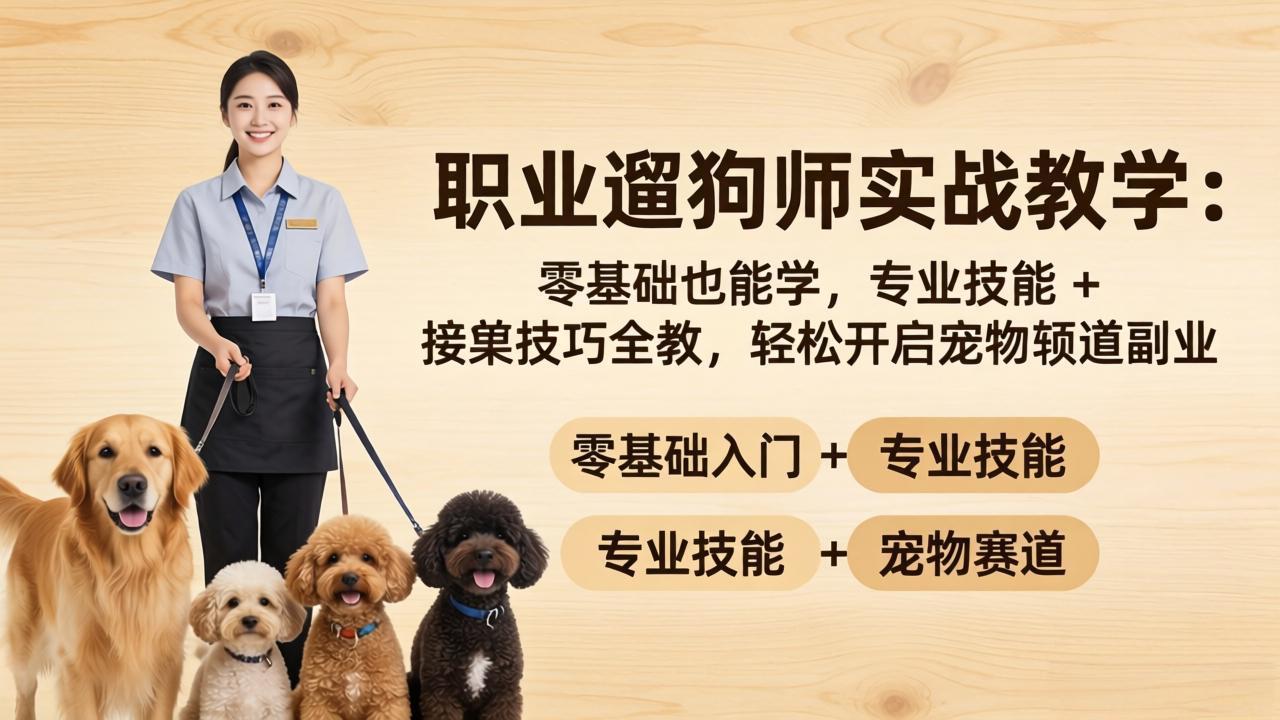 职业遛狗师实战教学：零基础也能学，专业技能 + 接单技巧全教，轻松开启宠物赛道副业-万象聊项目