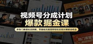 视频号分成计划爆款掘金课：多热门赛道玩法拆解，零基础无脑混剪轻松实现长期被动收益-万象聊项目