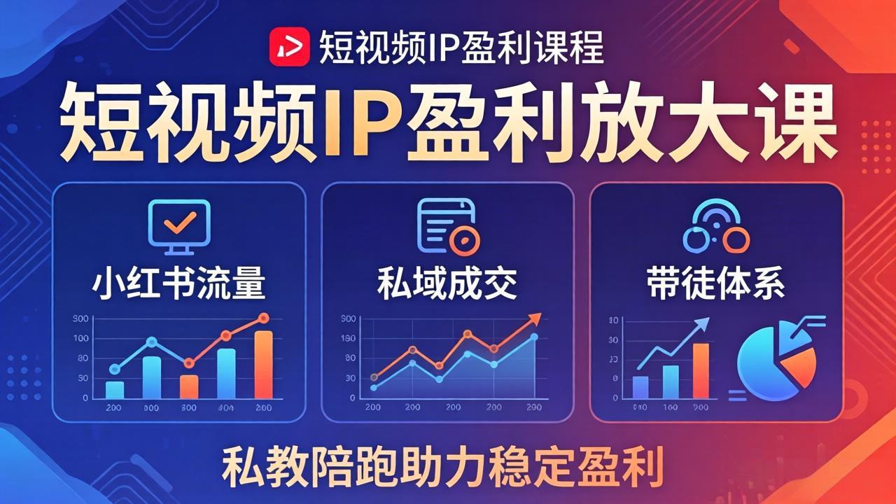 短视频IP盈利放大课：小红书流量+私域成交+带徒体系，私教陪跑助力稳定盈利-万象聊项目