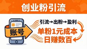 日引50+独家创业粉引流课：1个账号即可开干，单粉1元成本，日赚数百出粉盈利-万象聊项目