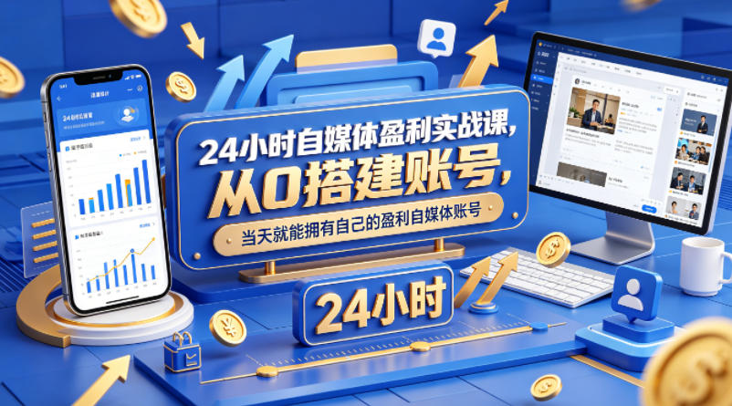 24小时自媒体盈利实战课，从0搭建账号，当天就能拥有自己的盈利自媒体账号-万象聊项目