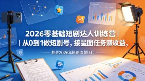2026零基础短剧达人训练营｜从0到1做短剧号，接星图任务賺收益，抓住2026年短剧流量红利-万象聊项目