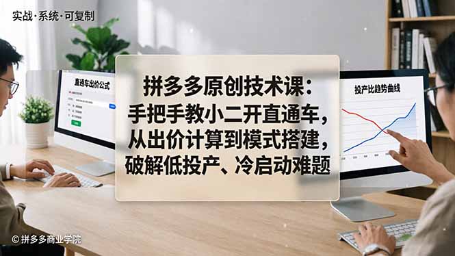 拼多多原创技术课：手把手教小二开直通车，从出价计算到模式搭建，破解低投产、冷启动难题-万象聊项目