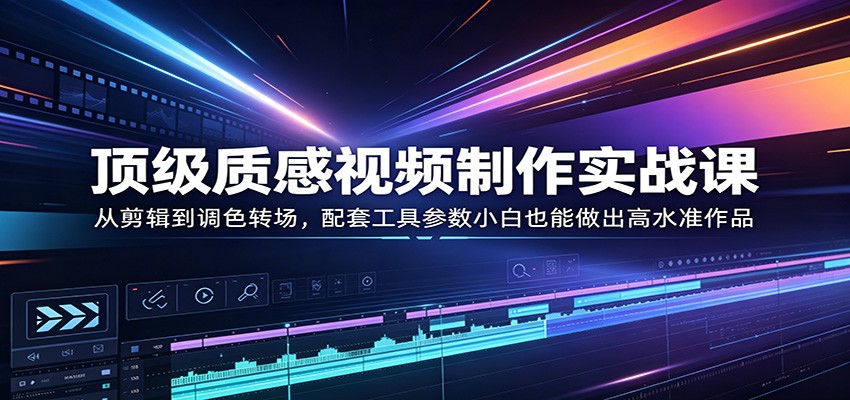 顶级质感视频制作实战课：从剪辑到调色转场，配套工具参数小白也能做出高水准作品-万象聊项目