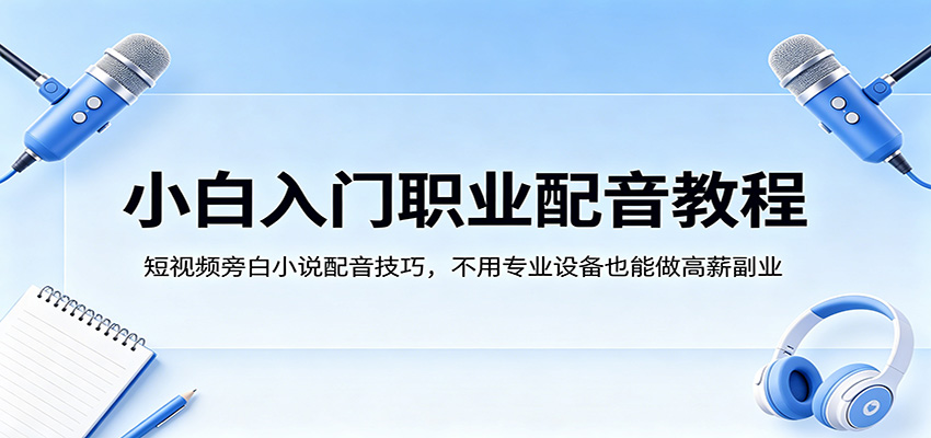 小白入门职业配音教程，短视频旁白小说配音技巧，不用专业设备也能做高薪副业-万象聊项目