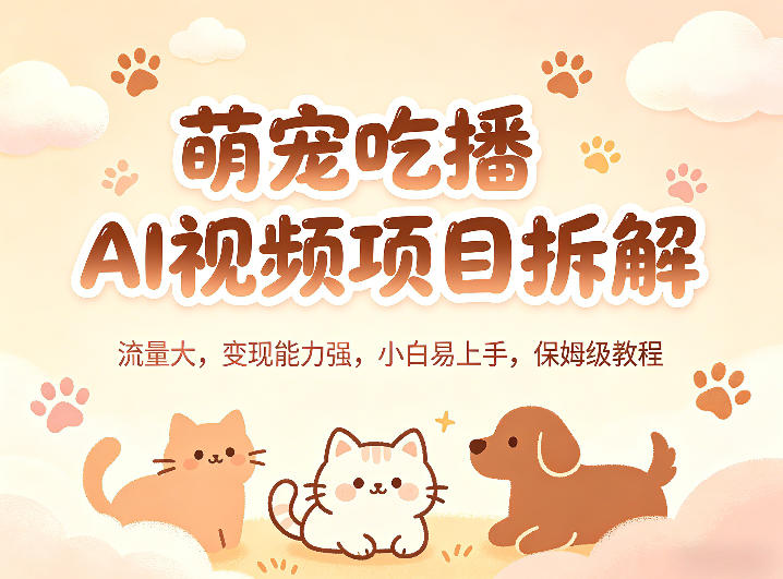 萌宠吃播AI视频项目拆解，流量大，变现能力强，小白易上手，保姆级教程-万象聊项目