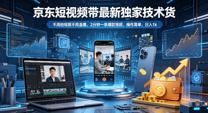 京东短视频带货最新独家技术，不用拍视频不用直播，2分钟一条爆款视频，操作简单，日入1k+【揭秘】-万象聊项目
