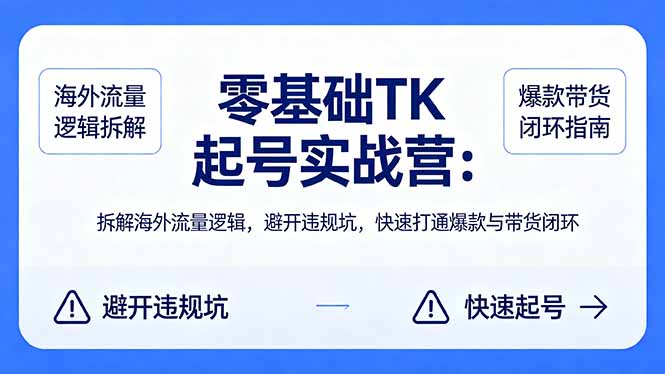 零基础 TK 起号实战营：拆解海外流量逻辑，避开违规坑，快速打通爆款与带货闭环-万象聊项目