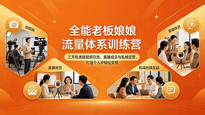 全能老板娘流量体系训练营，三天吃透短视频引流、直播成交与私域运营，打造个人IP轻松变现-万象聊项目