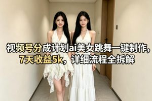 视频号分成计划ai美女跳舞一键制作，7天收益5k，详细流程全拆解-万象聊项目