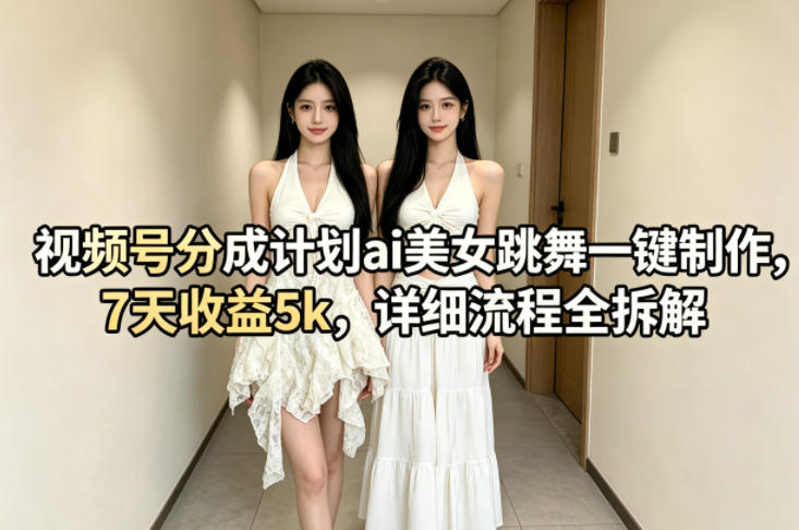 视频号分成计划ai美女跳舞一键制作，7天收益5k，详细流程全拆解-万象聊项目