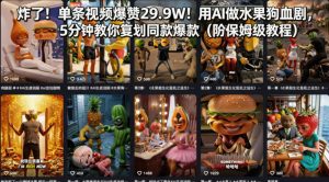 炸了！单条视频爆赞29.9W！用AI做水果狗血剧，5分钟教你复刻同款爆款(附保姆级教程)-万象聊项目