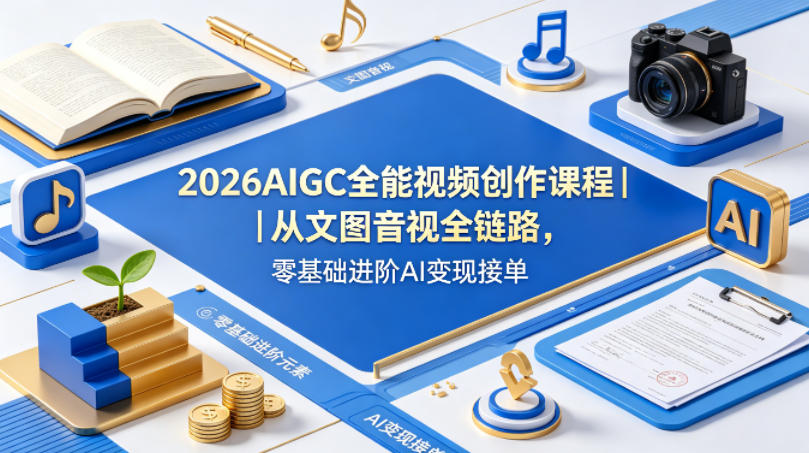 2026AIGC全能视频创作课程｜从文图音视全链路，零基础进阶AI变现接单-万象聊项目