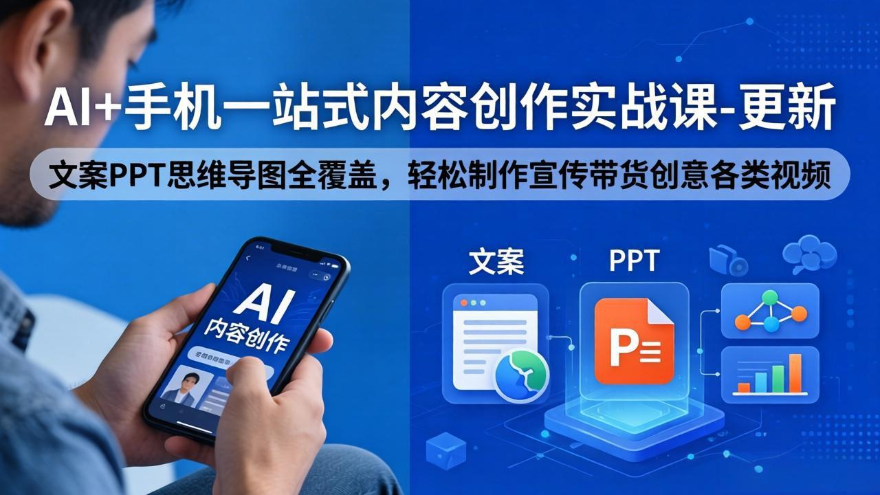 AI+手机一站式内容创作实战课-更新，文案PPT思维导图全覆盖，轻松制作宣传带货创意各类视频-万象聊项目